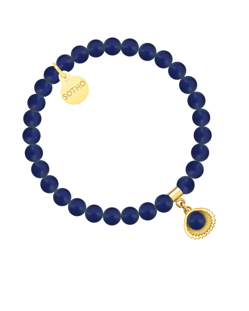 Bransoletka z pereł SWAROVSKI® CRYSTAL w kolorze Dark Lapis ze złotą muszelką