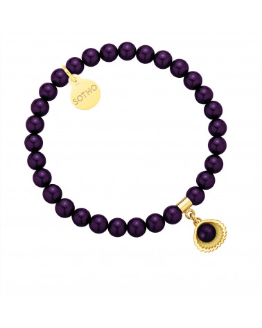 Bransoletka z pereł SWAROVSKI® CRYSTAL w kolorze Dark Purple ze złotą muszelką