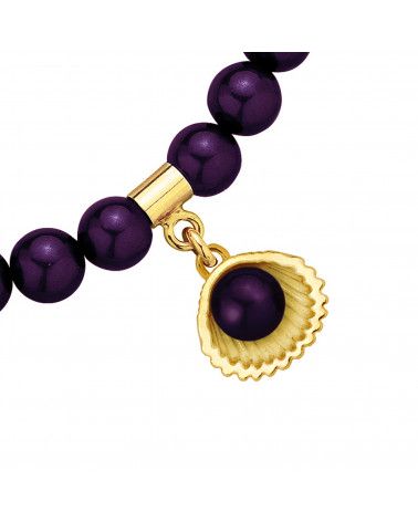 Bransoletka z pereł SWAROVSKI® CRYSTAL w kolorze Dark Purple ze złotą muszelką