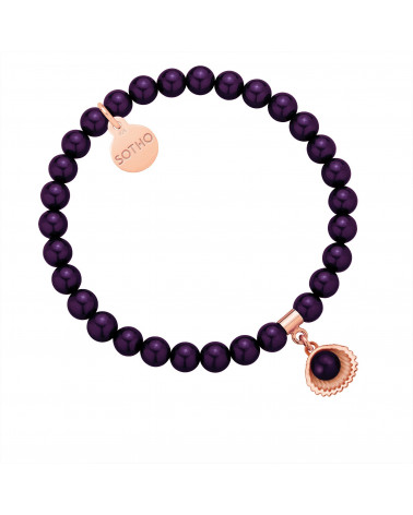 Bransoletka z pereł SWAROVSKI® CRYSTAL w kolorze Dark Purple z muszelką 