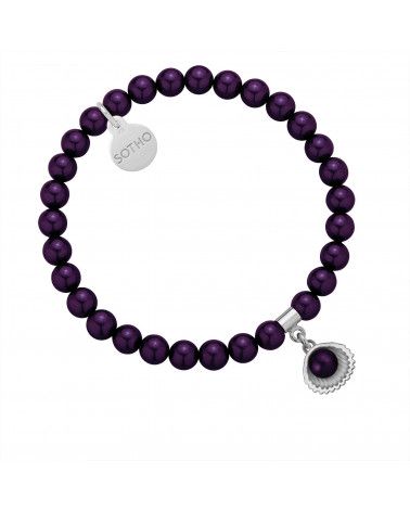 Bransoletka z pereł SWAROVSKI® CRYSTAL w kolorze Dark Purple ze srebrną muszelką