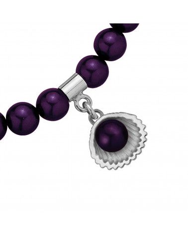 Bransoletka z pereł SWAROVSKI® CRYSTAL w kolorze Dark Purple ze srebrną muszelką