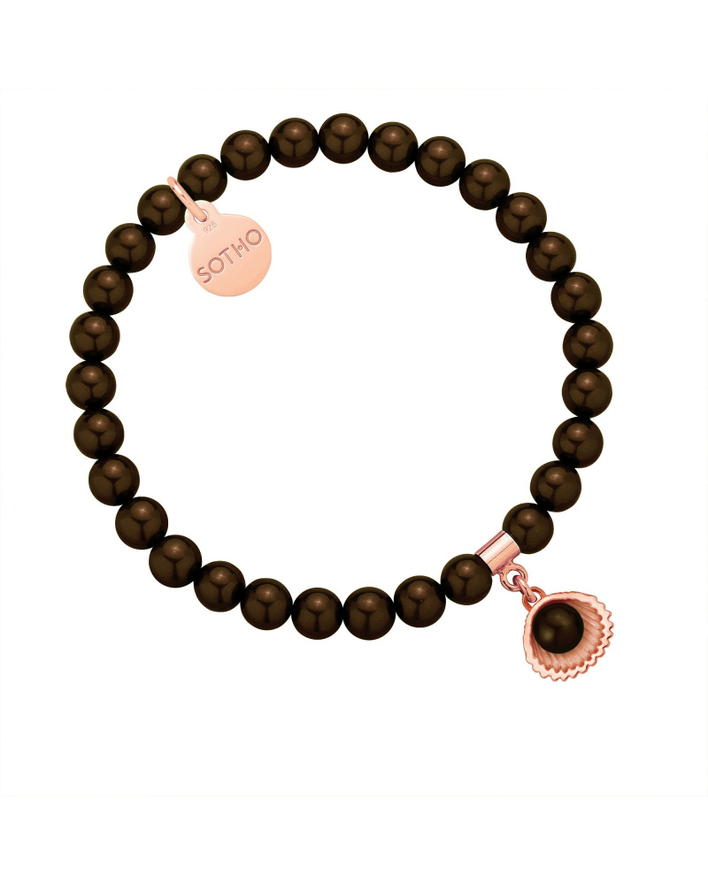 Bransoletka z pereł SWAROVSKI® CRYSTAL w kolorze Deep Brown z muszelką 