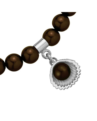 Bransoletka z pereł SWAROVSKI® CRYSTAL w kolorze Deep Brown ze srebrną muszelką