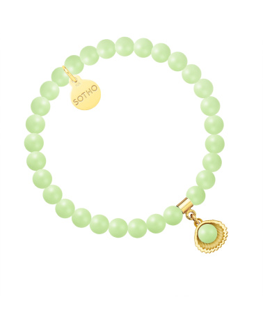 Bransoletka z pereł SWAROVSKI® CRYSTAL w kolorze Pastel Green ze złotą muszelką