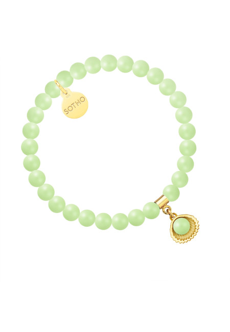 Bransoletka z pereł SWAROVSKI® CRYSTAL w kolorze Pastel Green ze złotą muszelką