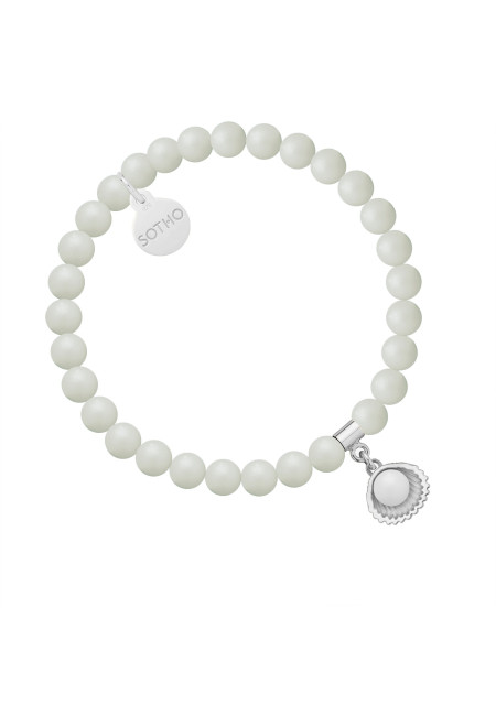 Bransoletka z pereł SWAROVSKI® CRYSTAL w kolorze Pastel Grey ze srebrną muszelką