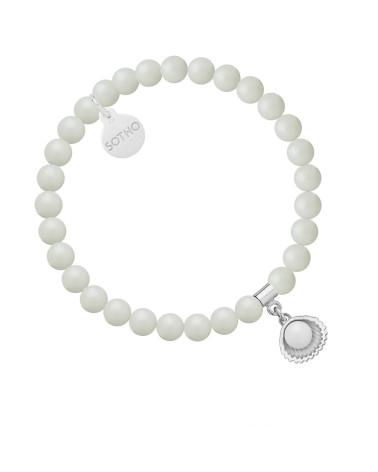Bransoletka z pereł SWAROVSKI® CRYSTAL w kolorze Pastel Grey ze srebrną muszelką