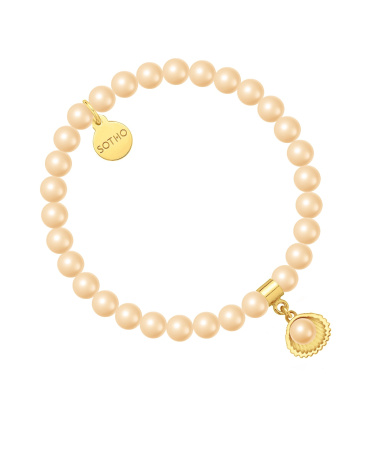 Bransoletka z pereł SWAROVSKI® CRYSTAL w kolorze Peach ze złotą muszelką