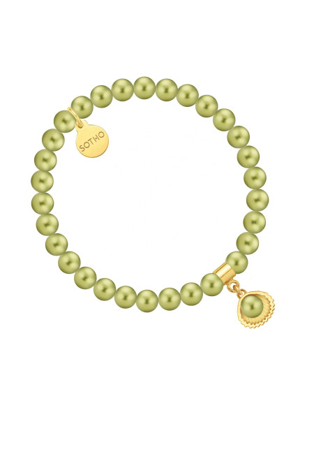 Bransoletka z pereł SWAROVSKI® CRYSTAL w kolorze Light Green ze złotą muszelką