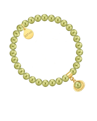 Bransoletka z pereł SWAROVSKI® CRYSTAL w kolorze Light Green ze złotą muszelką