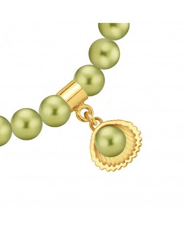 Bransoletka z pereł SWAROVSKI® CRYSTAL w kolorze Light Green ze złotą muszelką