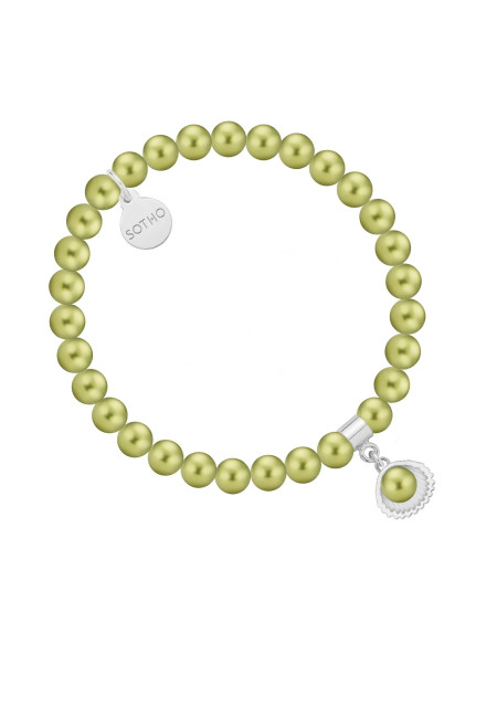  Bransoletka z pereł SWAROVSKI® CRYSTAL w kolorze Light Green ze srebrną muszelką
