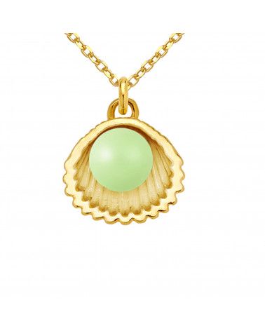 Złoty naszyjnik z muszelką i perłą SWAROVSKI® CRYSTAL w kolorze Pastel Green