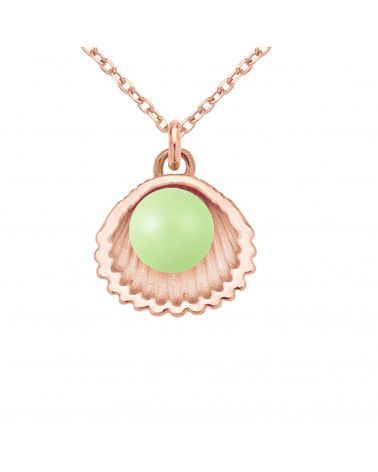 Naszyjnik z różowego złota z muszelką i perłą SWAROVSKI® CRYSTAL w kolorze Pastel Green