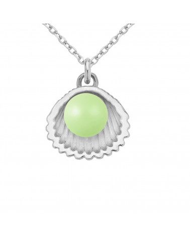 Srebrny naszyjnik z muszelką i perłą SWAROVSKI®  CRYSTAL w kolorze Pastel Green
