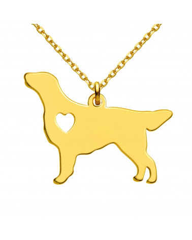 Złoty naszyjnik z psem rasy flat coated retriever