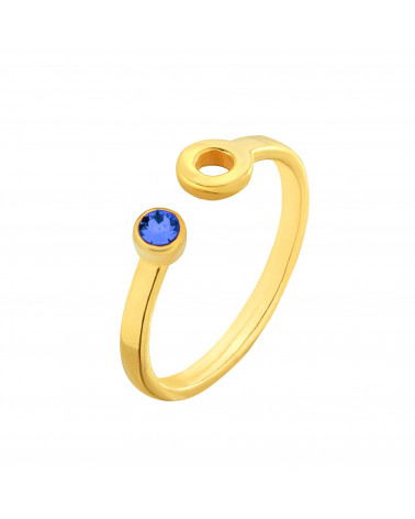 Złoty pierścionek z karmą i kryształkiem Capri Blue SWAROVSKI CRYSTAL 