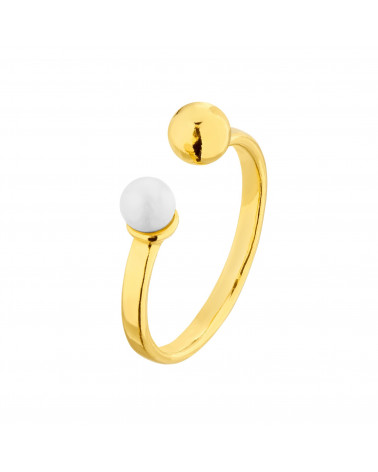 Złoty pierścionek z kuleczką i perłą Pastel Grey SWAROVSKI® CRYSTAL