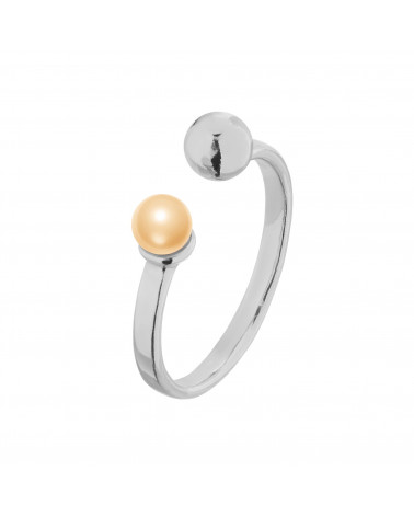 Srebrny pierścionek z kuleczką i perłą Peach SWAROVSKI® CRYSTAL