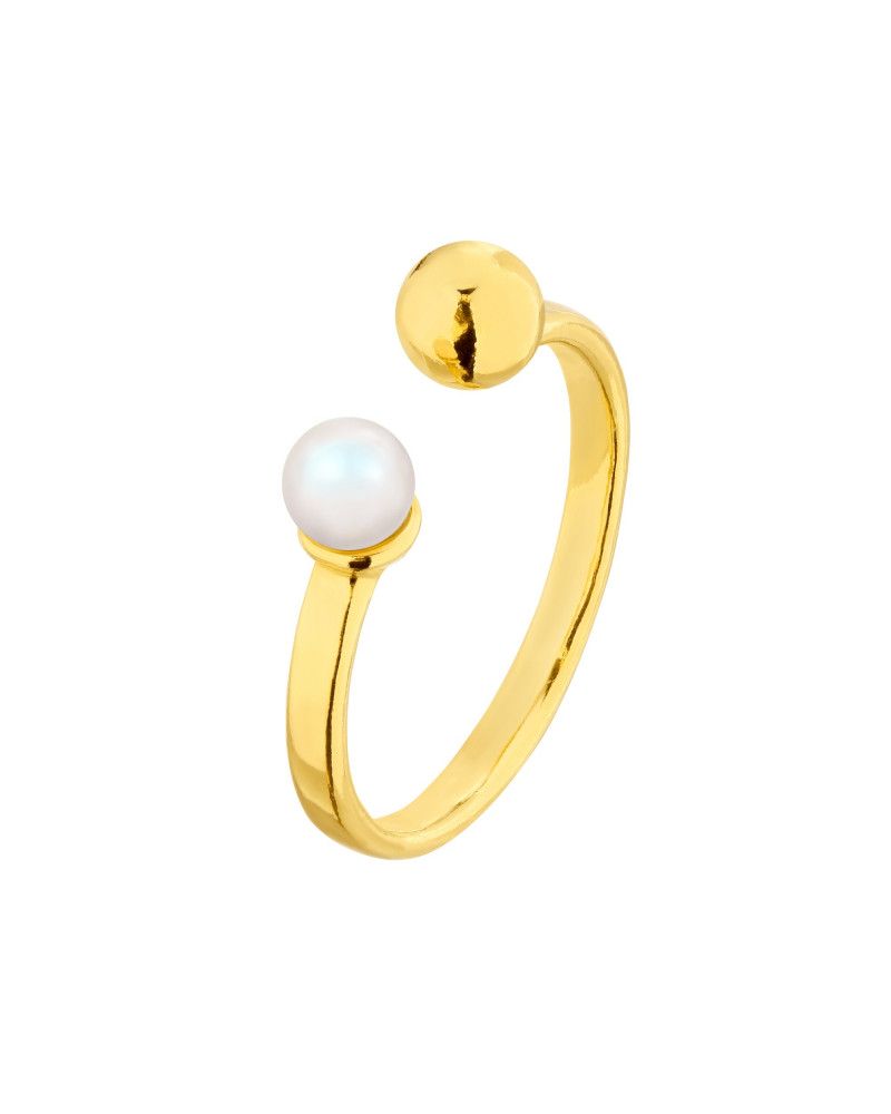 Złoty pierścionek z kuleczką i perłą Pearlescent SWAROVSKI® CRYSTAL