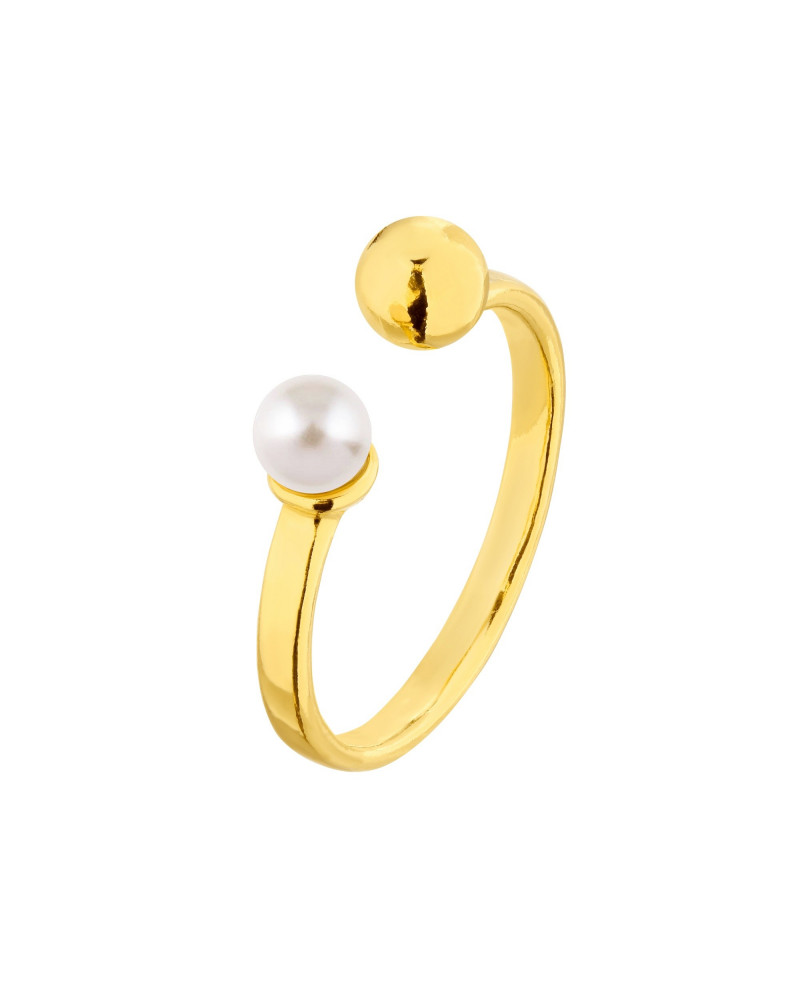 Złoty pierścionek z kuleczką i perłą White SWAROVSKI® CRYSTAL