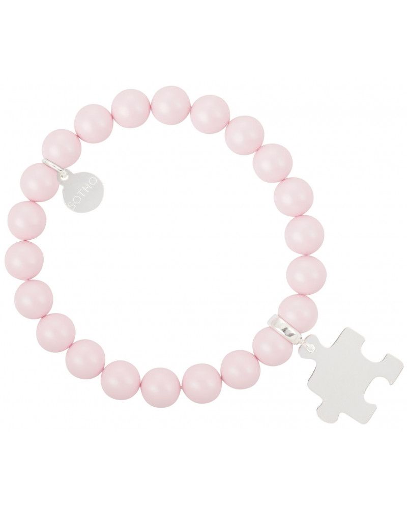 Różowa pastelowa bransoletka perły SWAROVSKI® ELEMENTS ze srebrnym puzzlem