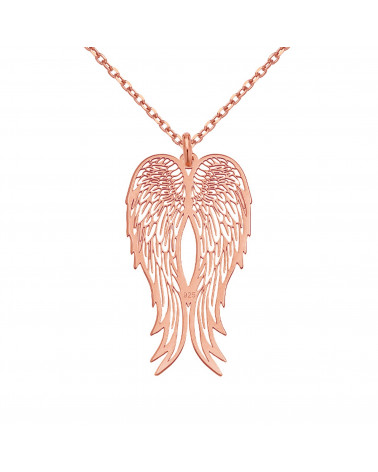 Długi naszyjnik z różowego złota ze skrzydłami