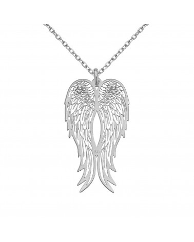 Długi srebrny naszyjnik ze skrzydłami