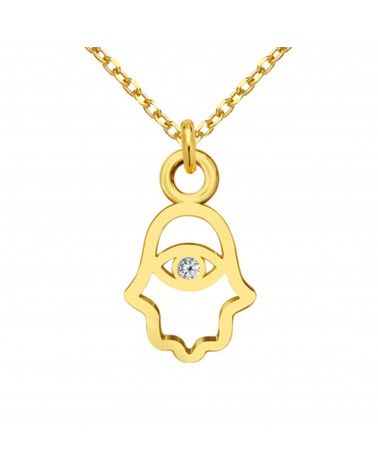 Złoty naszyjnik z ręką Fatimy z kryształem SWAROVSKI® CRYSTAL