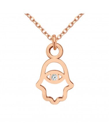 Naszyjnik z różowego złota z ręką Fatimy z kryształem SWAROVSKI® CRYSTAL