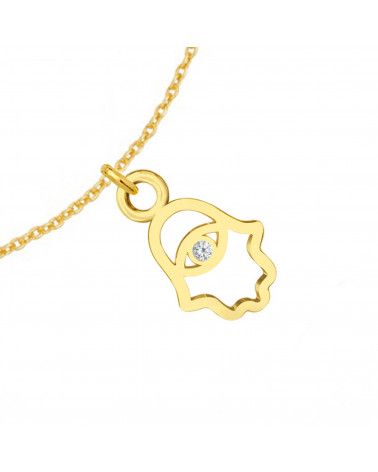 Złota bransoletka z ręką Fatimy z kryształem SWAROVSKI® CRYSTAL