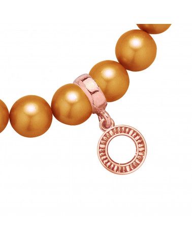 Karmelowa bransoletka z pereł SWAROVSKI® CRYSTAL z okrągłą zawieszką z różowego złota