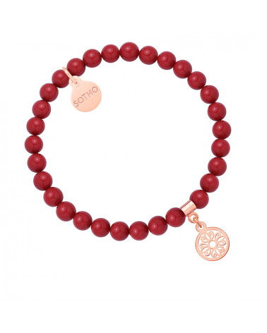 Czerwona bransoletka z pereł SWAROVSKI® CRYSTAL z rozetką z różowego złota