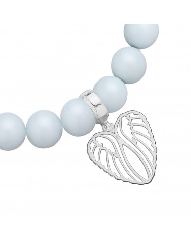 Jasnoniebieska bransoletka z pereł SWAROVSKI® CRYSTAL ze srebrnymi skrzydełkami w kształcie serca
