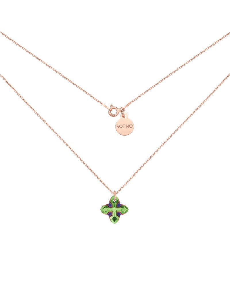 Naszyjnik z różowego złota z kryształem SWAROVSKI® CRYSTAL w kolorze zielonym