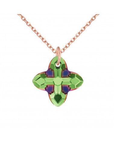 Naszyjnik z różowego złota z kryształem SWAROVSKI® CRYSTAL w kolorze zielonym