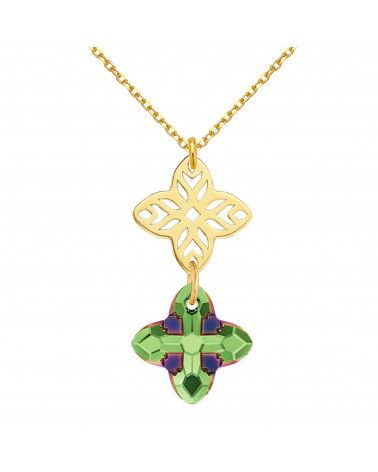 Złoty naszyjnik z rozetką i kryształem SWAROVSKI® CRYSTAL w kolorze zielonym
