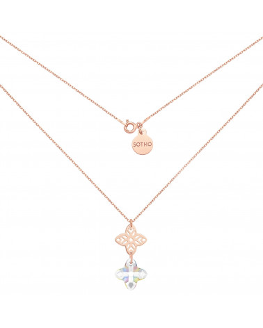 Naszyjnik z różowego złota z rozetką i kryształem SWAROVSKI® CRYSTAL w kolorze opalizującym