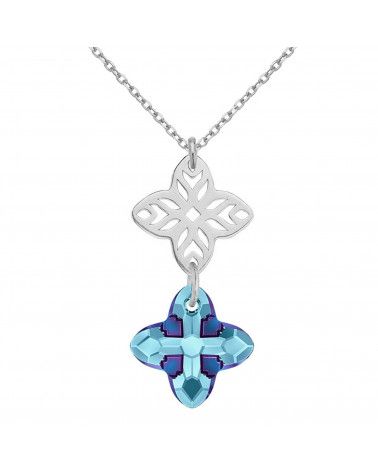 Srebrny naszyjnik z rozetką i kryształem SWAROVSKI® CRYSTAL w kolorze niebieskim