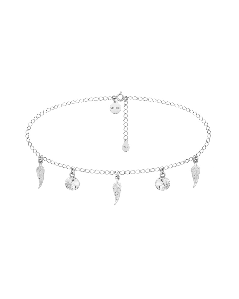 Srebrny choker z piórkami i bezbarwnymi kryształami SWAROVSKI® CRYSTAL