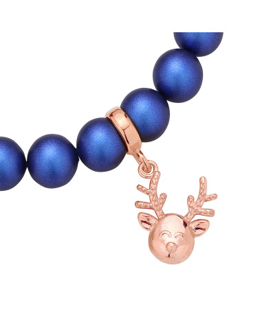 Granatowa bransoletka z pereł SWAROVSKI® CRYSTAL z reniferkiem z różowego złota