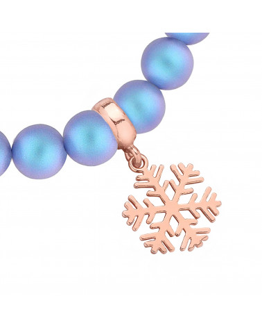 Niebieska bransoletka z pereł SWAROVSKI® CRYSTAL ze śnieżynką z różowego złota