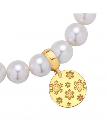 Biała bransoletka z pereł SWAROVSKI® CRYSTAL ze złotymi śnieżynkami
