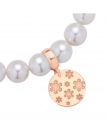 Biała bransoletka z pereł SWAROVSKI® CRYSTAL ze śnieżynkami z różowego złota