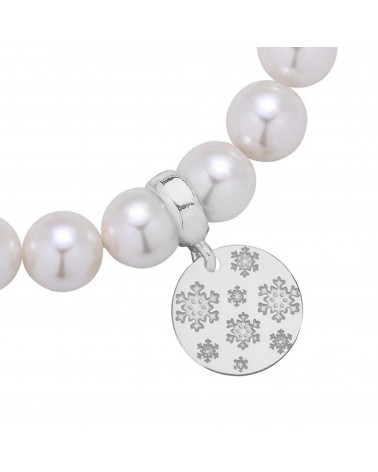Biała bransoletka z pereł SWAROVSKI® CRYSTAL ze srebrnymi śnieżynkami