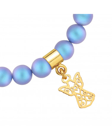 Niebieska bransoletka z pereł SWAROVSKI® CRYSTAL ze złotym ażurowym aniołkiem