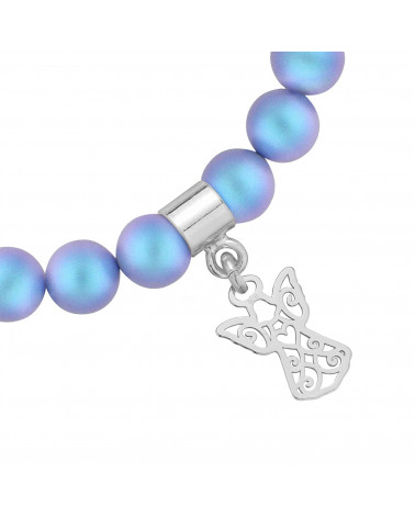 Niebieska bransoletka z pereł SWAROVSKI® CRYSTAL ze srebrnym ażurowym aniołkiem